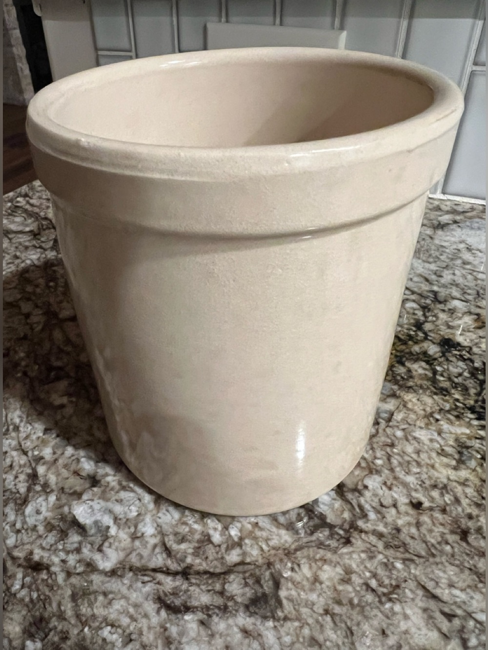 Vintage 6"x5" Stoneware Crock – Farmhouse Kitchen Utensil Holder